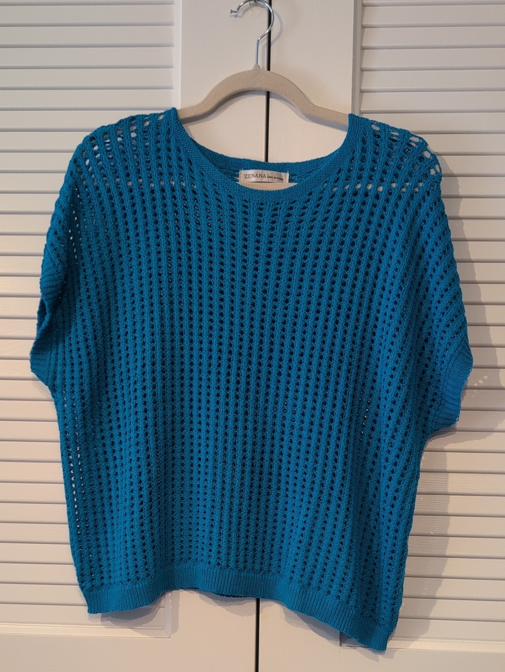 Zenana Open-Knit Scoop Neck Sweater in Teal NWOT Size L - Picture 2 of 6